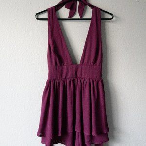 SOLD Lucy in the Sky Mauve Low Cut Halter Romper